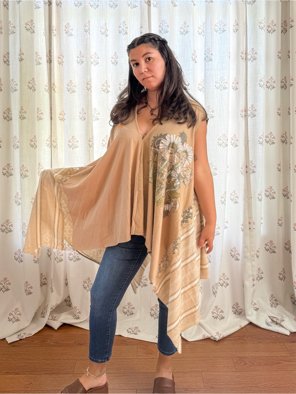 Upcycled Bohemian Nature Themed T-shirt Top